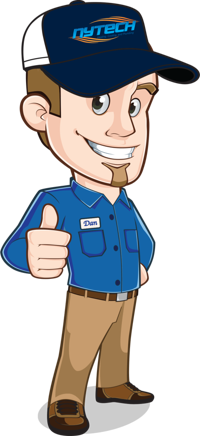 Cartoon Nytech mascot giving a thumbs up